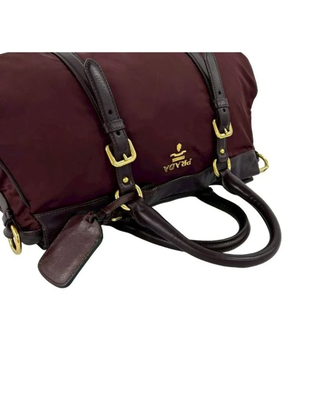 Prada Logo Leather Tessuto 2-Way Shoulder Bag Wine Red - Picture 4 of 10